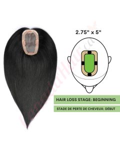 Jet Black #1 Hair Topper For Thinning Hair Part (Size: 2.75 inch x 5 inch) Remy Human Hair 