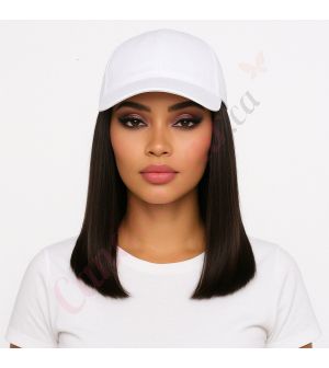 10 inch Remy Hair Black/Brown #1b Wig, White Hat [FINAL SALE]