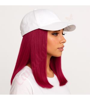 10 inch Remy Hair Burgundy Wig, White Hat [FINAL SALE]