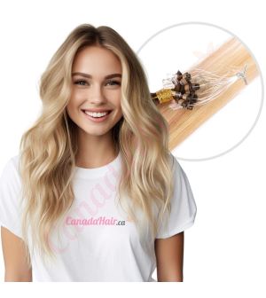 Rooted Honey Blonde Highlights #4t12/613 Micro-loops Human Hair