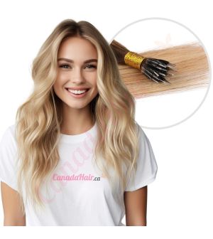 Rooted Honey Blonde Highlights #4t12/613 Nano-Rings Human Hair