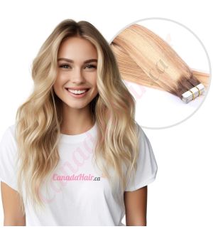 Rooted Honey Blonde Highlights #4t12/613 Tape-ins Human Hair