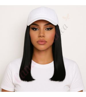 10 inch Remy Hair Jet Black #1 Wig, White Hat [FINAL SALE]