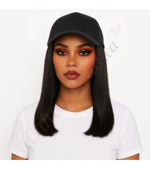 10 inch Remy Human Hair Black/Brown #1b Wig, Black Hat [FINAL SALE]