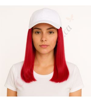 10 inch Remy Hair Red Wig, White Hat [FINAL SALE]