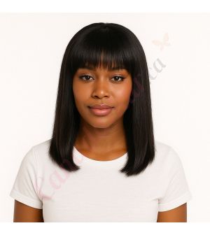 Aria - Short Black Remy Human Hair Wig 14 Inches Bob Wig With Bangs