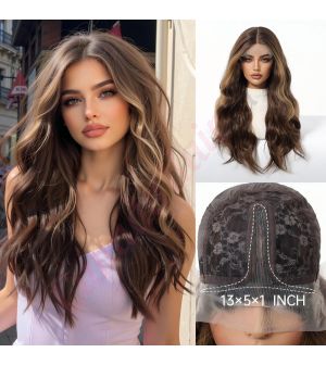 BL33026-1 Chocolate Brown with Caramel Highlights Synthetic Trendy Styles Wig [FINAL SALE]