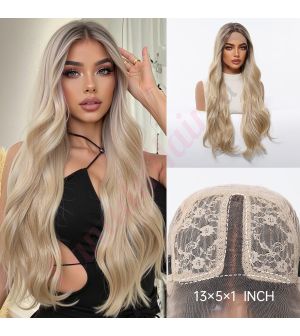 BL66025-1 Platinum Blonde with Beige Undertones and Darker Roots Synthetic Layered Wavy Wig [FINAL SALE]