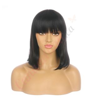 DM1905967-v4 Black with Brown highlights Short Synthetic Hair Wig with Bangs [FINAL SALE]