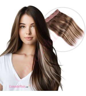 Dark Brown & Blonde Balayage Invisible Wire Extensions - Human Hair