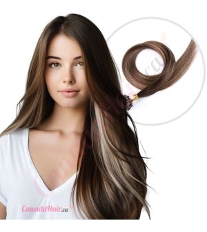 Dark Brown & Blonde Balayage Micro-loops Human Hair