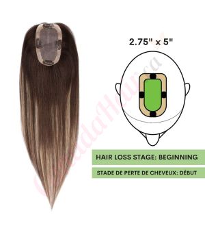 Dark Brown & Blonde Balayage Hair Topper For Thinning Hair Part (Size: 2.75 inch x 5 inch) Remy Human Hair 