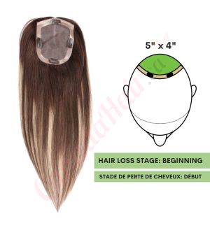 Dark Brown & Blonde Balayage Hair Topper for Thinning Hair Crown (Size: 5 inch x 4 inch) Remy Human Hair 