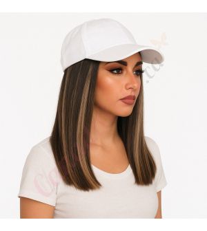 10 inch Remy Hair Dark Brown & Blonde Balayage Wig, White Hat [FINAL SALE]