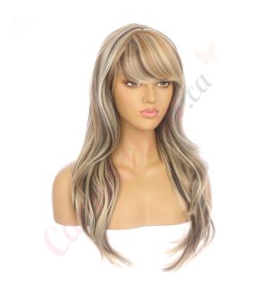 DM1810700-v4 Mixed Blonde and Brown Highlights Long Synthetic Hair Wig with Bangs [FINAL SALE]