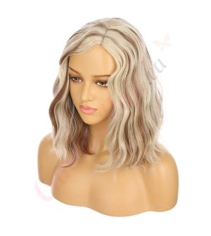 DM2031171-v4 Blonde and Light Brown Highlights Short Synthetic Hair Wig  [FINAL SALE]