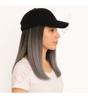 10 inch Remy Human Hair Ombre Grey Wig, Black Hat [FINAL SALE]