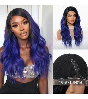 HC11060-1 Electric Blue with Black Roots Synthetic Wavy Wig [FINAL SALE]