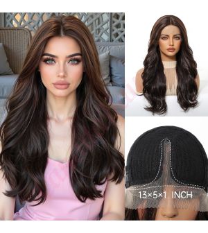 HC11072-5 Dark Brown with Soft Chestnut Highlights Synthetic Layered Wavy Trendy Styles Wig [FINAL SALE]