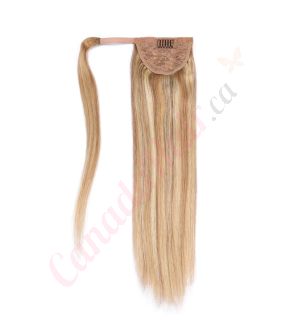 ponytail human hair extensions	honey brown ash blonde #12-24