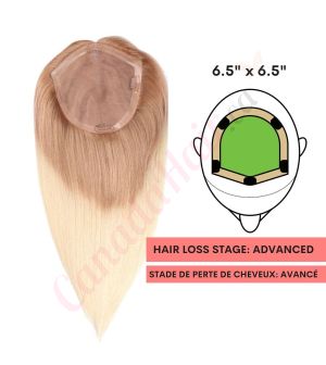 Ombre Ash Blonde Hair Topper for Full Coverage (Size: 6.5 inch x 6.5 inch) Remy Human Hair 