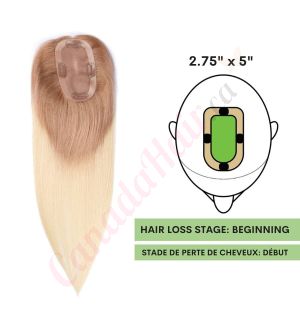 Ombre Ash Blonde Hair Topper For Thinning Hair Part (Size: 2.75 inch x 5 inch) Remy Human Hair 