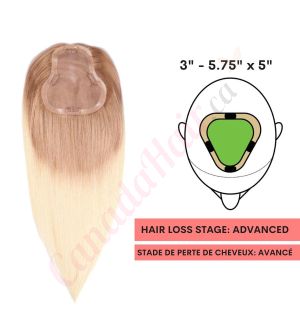 Ombre Ash Blonde Hair Topper For Thinning Hair Part Large Coverage (Size: 3 inch - 5.75 inch x 5 inch) Remy Human Hair 