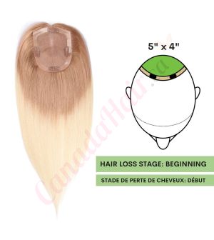 Ombre Ash Blonde Hair Topper for Thinning Hair Crown (Size: 5 inch x 4 inch) Remy Human Hair 