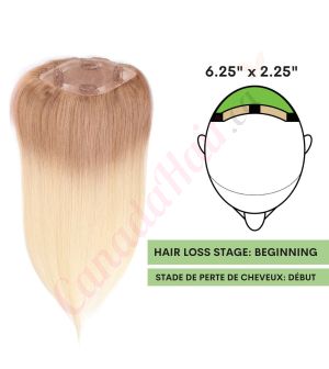 Ombre Ash Blonde Hair Topper For Thinning Hair Full Crown (Size: 6.5 inch x 2.25 inch) Remy Human Hair 