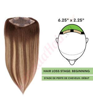 Dark Brown & Blonde Balayage Hair Topper For Thinning Hair Full Crown (Size: 6.5 inch x 2.25 inch) Remy Human Hair 