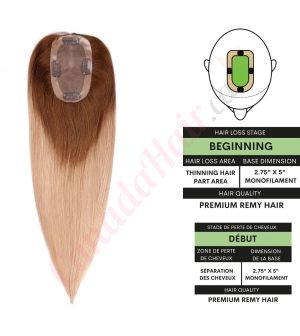 Ombre Blonde Hair Topper For Thinning Hair Part (Size: 2.75 inch x 5 inch) Remy Human Hair 