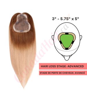 Ombre Blonde Hair Topper For Thinning Hair Part Large Coverage (Size: 3 inch - 5.75 inch x 5 inch) Remy Human Hair 