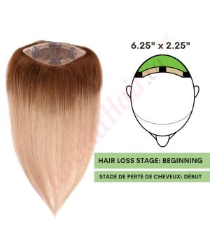 Ombre Blonde Hair Topper For Thinning Hair Full Crown (Size: 6.5 inch x 2.25 inch) Remy Human Hair 
