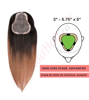 Ombre Chestnut Brown Hair Topper For Thinning Hair Part Large Coverage (Size: 3 inch - 5.75 inch x 5 inch) Remy Human Hair 