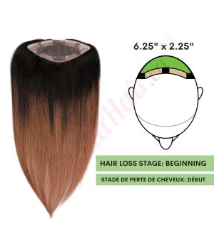 Ombre Chestnut Brown Hair Topper For Thinning Hair Full Crown (Size: 6.5 inch x 2.25 inch) Remy Human Hair 