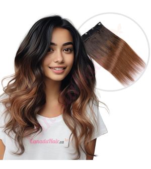 Ombre Chestnut Brown Invisible Wire Extensions - Human Hair