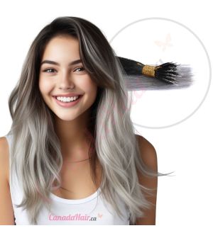 Ombre Grey Nano-Rings Human Hair