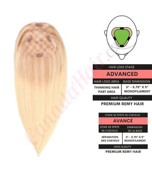 Ombre Light Blonde Hair Topper For Thinning Hair Part Large Coverage (Size: 3 inch - 5.75 inch x 5 inch) Remy Human Hair 