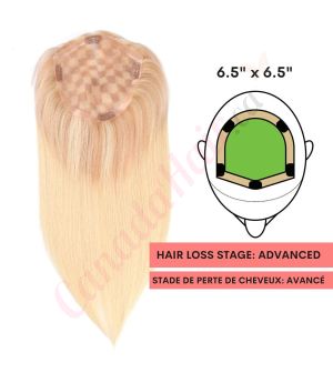 Ombre Light Blonde Hair Topper for Full Coverage (Size: 6.5 inch x 6.5 inch) Remy Human Hair 