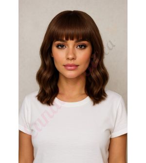Ophelia - Short Brunette Remy Human Hair Wig 14 Inches Bob Wig With Bangs