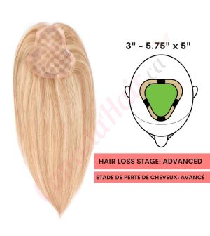 Honey Brown & Ash Blonde #12/24  Hair Topper For Thinning Hair Part Large Coverage (Size: 3 inch - 5.75 inch x 5 inch) Remy Human Hair 