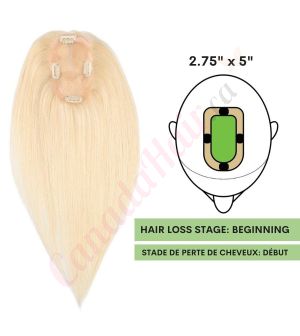 Bleach Blonde #613 Hair Topper For Thinning Hair Part (Size: 2.75 inch x 5 inch) Remy Human Hair 