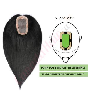 Jet Black #1 Hair Topper For Thinning Hair Part (Size: 2.75 inch x 5 inch) Remy Human Hair 
