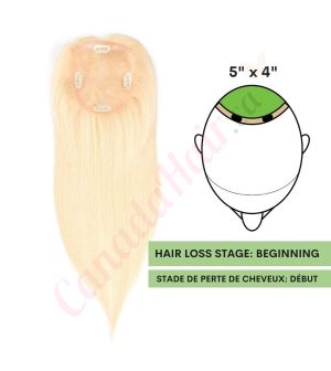 Bleach Blonde #613 Hair Topper for Thinning Hair Crown (Size: 5 inch x 4 inch) Remy Human Hair 