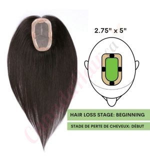 Black / Brown #1b Hair Topper For Thinning Hair Part (Size: 2.75 inch x 5 inch) Remy Human Hair 