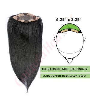 Jet Black #1 Hair Topper For Thinning Hair Full Crown (Size: 6.5 inch x 2.25 inch) Remy Human Hair 