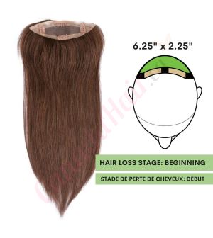 Dark Brown #2 Hair Topper Thinning Hair Full Crown (Size: 6.5 inch x 2.25 inch) Remy Human Hair