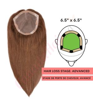 Chocolate Brown #4 Hair Topper for Full Coverage (Size: 6.5 inch x 6.5 inch) Remy Human Hair  