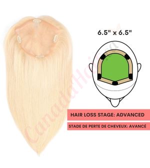 Blonde #60 Hair Topper for Full Coverage (Size: 6.5 inch x 6.5 inch) Remy Human Hair 