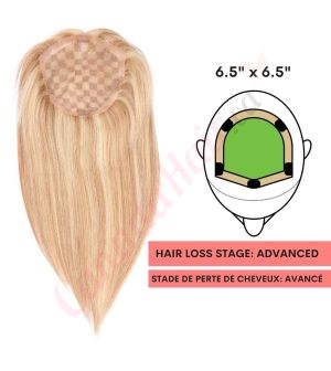 Honey Brown & Ash Blonde #12/24  Hair Topper for Full Coverage (Size: 6.5 inch x 6.5 inch) Remy Human Hair 